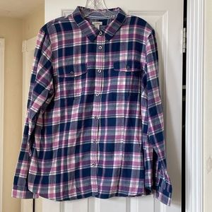 LL BEAN Flannel Plaid Long Sleeve Button Size L Women’s